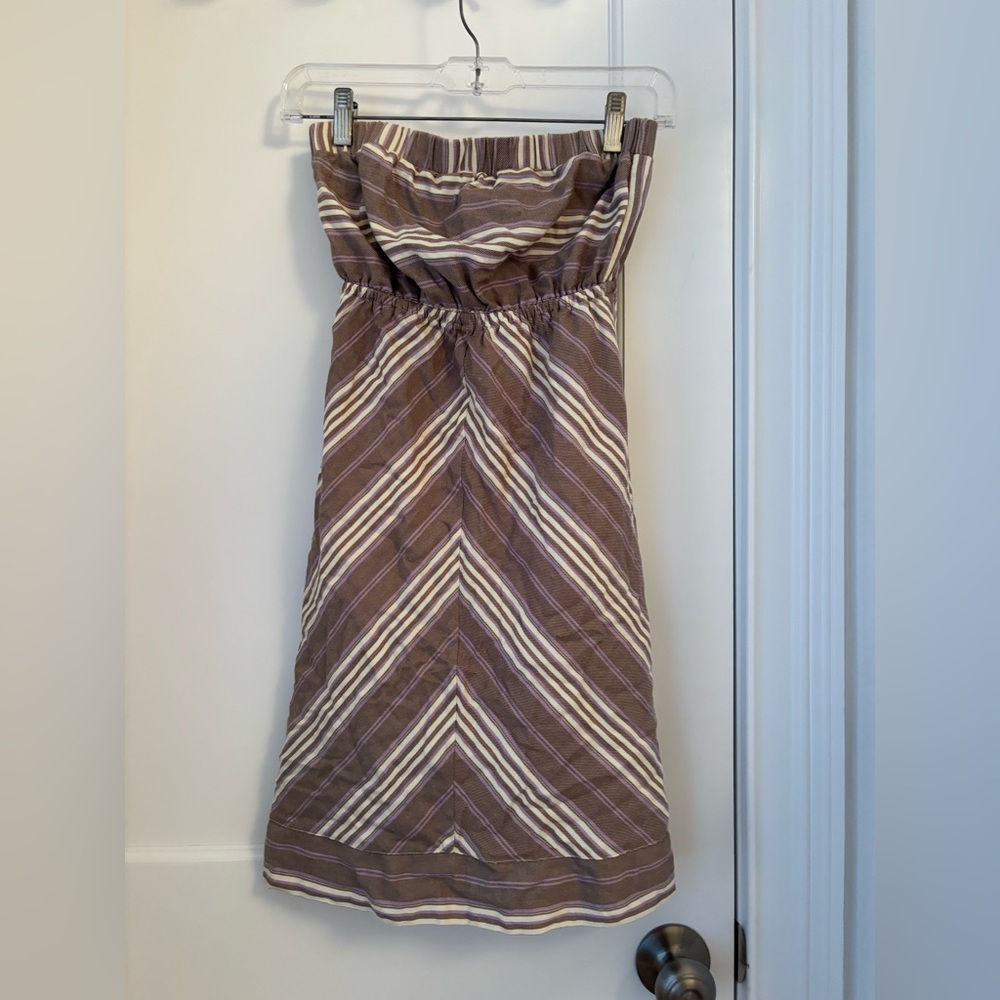 Women’s Brown Striped Strapless Dress